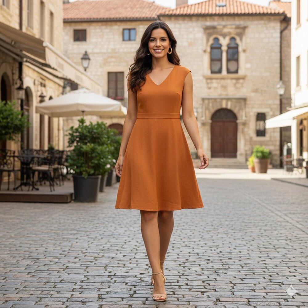 NWT Massimo Dutti A-Line Orange Lined Women's 40 / US 8 Midi Dress